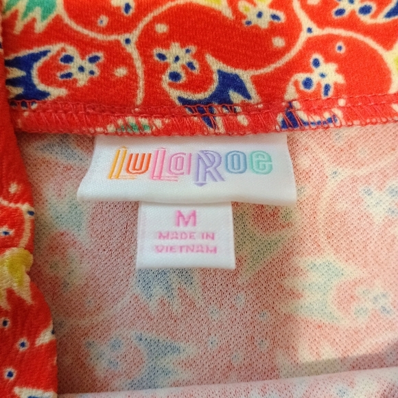 Lularoe Cassie Pencil Midi Skirt Medium Orange Print Geometric Retro Stretch - Picture 4 of 7